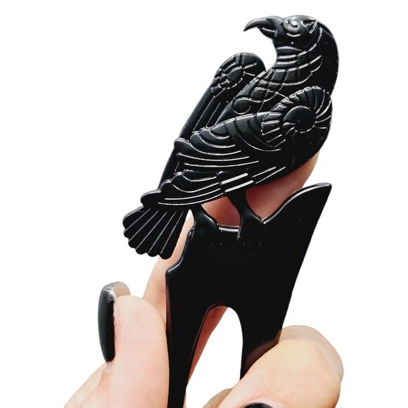 Raven Hair Prong Styling Pins Black Wicca Witch Stick Whimsical Goth Bird Crow - Picture 3 of 14